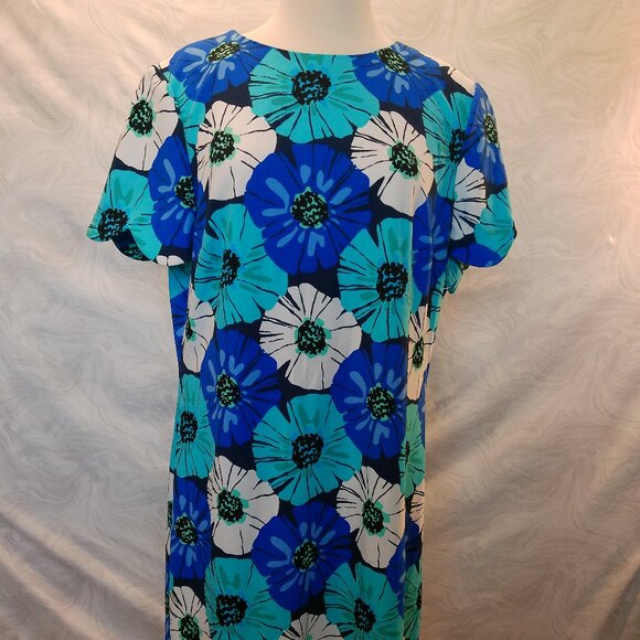 Pappagallo Blue & Aqua Floral Sleeveless Dress Size 16 (197A) - Picture 1 of 15